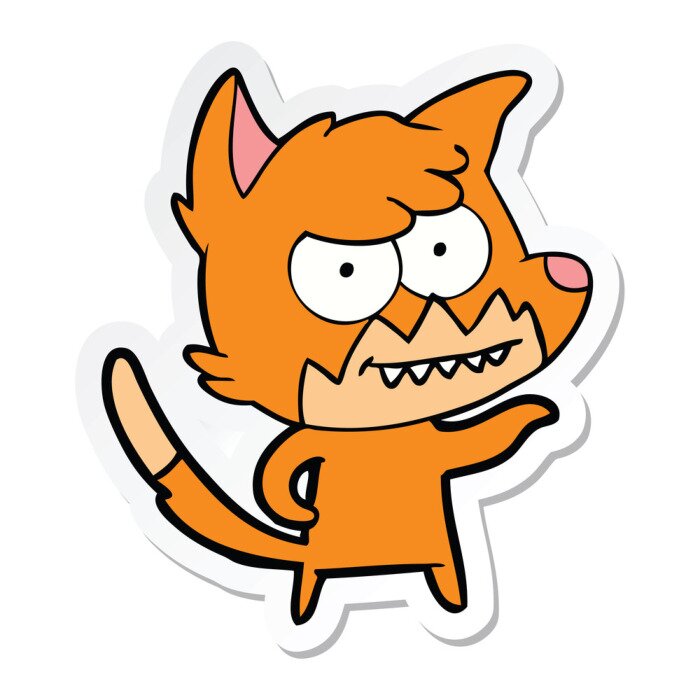 Sticker sticker of a cartoon grinning fox
