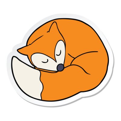 Sticker sticker of a cartoon sleeping fox