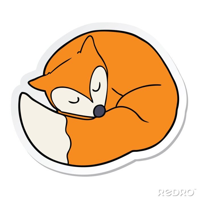 Sticker sticker of a cartoon sleeping fox