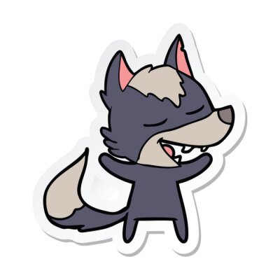 Sticker sticker of a cartoon wolf laughing
