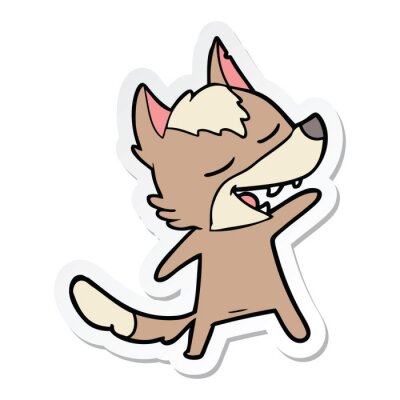 Sticker sticker of a cartoon wolf laughing