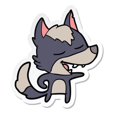 Sticker sticker of a cartoon wolf laughing