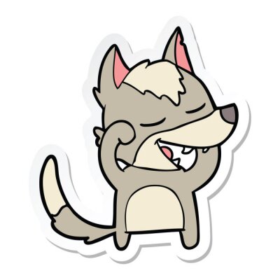Sticker sticker of a cartoon wolf laughing