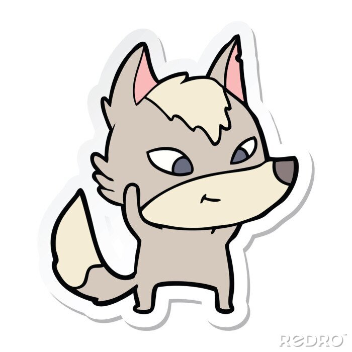 Sticker sticker of a friendly cartoon wolf