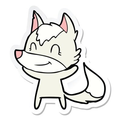 Sticker sticker of a friendly cartoon wolf