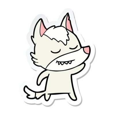 Sticker sticker of a friendly cartoon wolf