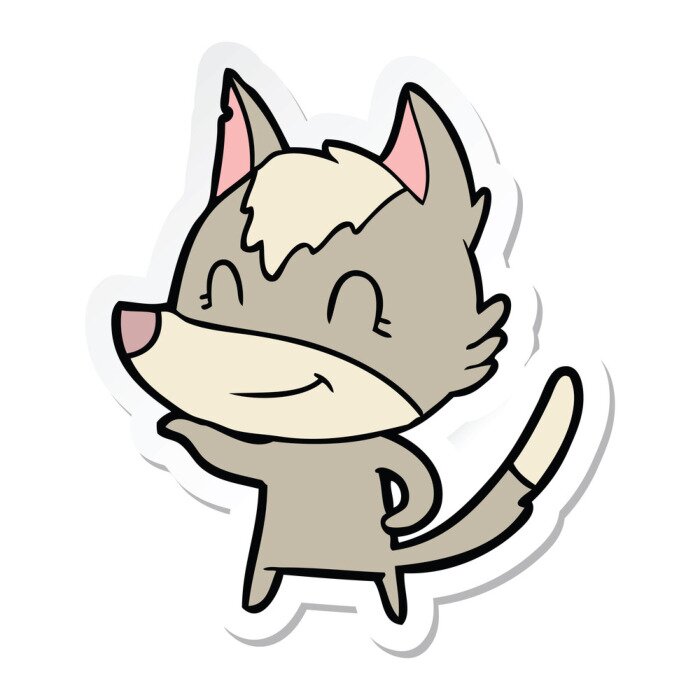 Sticker sticker of a friendly cartoon wolf