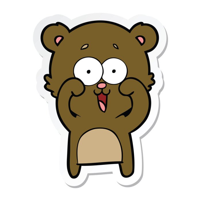 Sticker sticker of a laughing teddy  bear cartoon