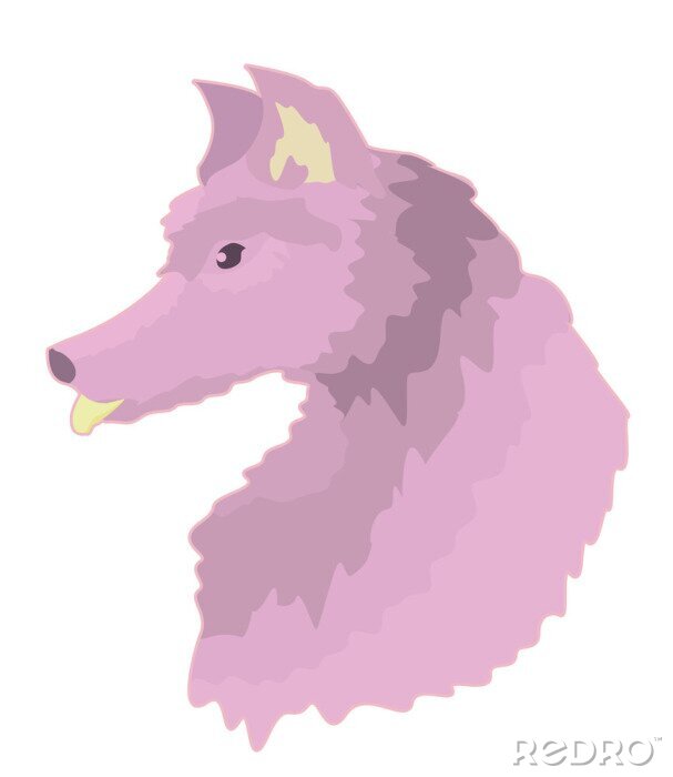 Sticker Sticker pink wolf in profile. Simple wolf sticker for decorating cards or textiles