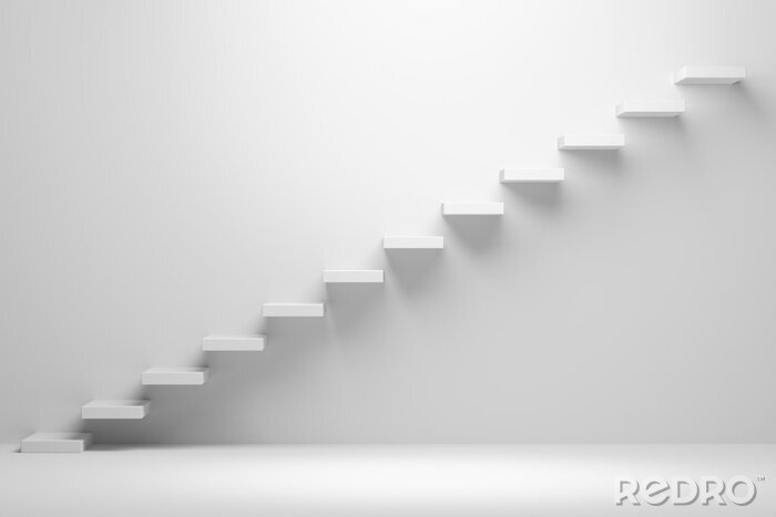 Sticker Stijgende trap abstracte witte 3d illustratie