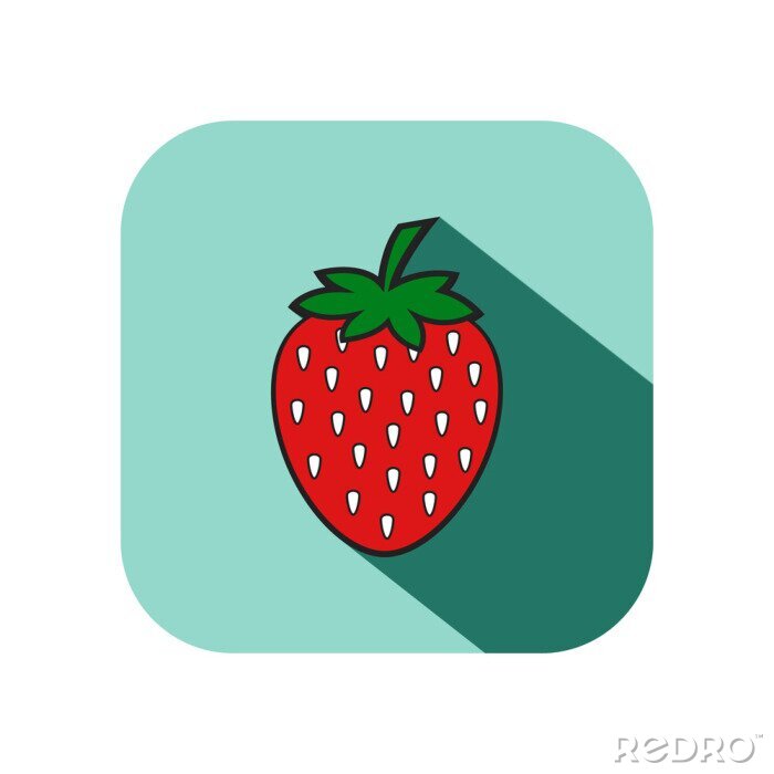 Sticker Strawberry fruit met lange schaduw