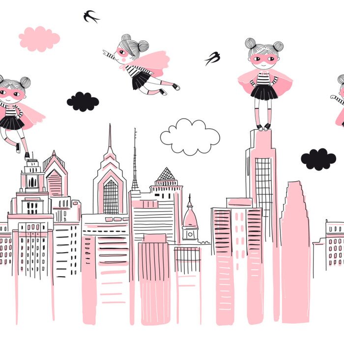 Sticker Superheld in de stad