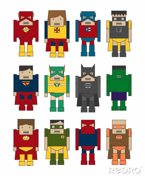 Sticker Superhelden karakters geometrische tekeningen