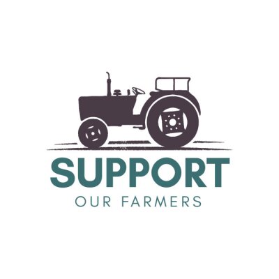 Sticker Support our farmer logo template. Farming badge with tractor. Stock vector badge