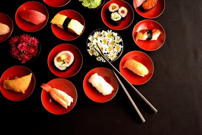Sticker Sushi with chrysanthemums