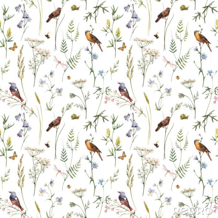 Sticker Takjes met pastelkleurige bloemen en vogels