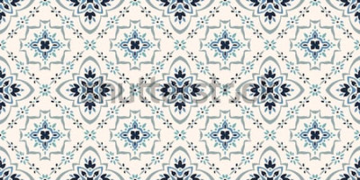 Sticker Talavera-Patroon. Azulejos Portugal. Turken sieraad. Marokkaans tegelmozaïek. Spaans porselein. Keramisch servies, folk print. Spaans aardewerk. Etnische achtergrond. Mediterrane naadloze achtergrond.