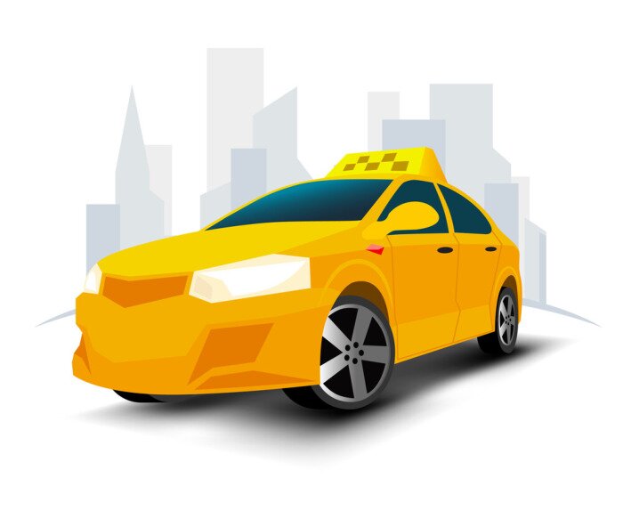 Sticker taxi auto met stad geïsoleerde