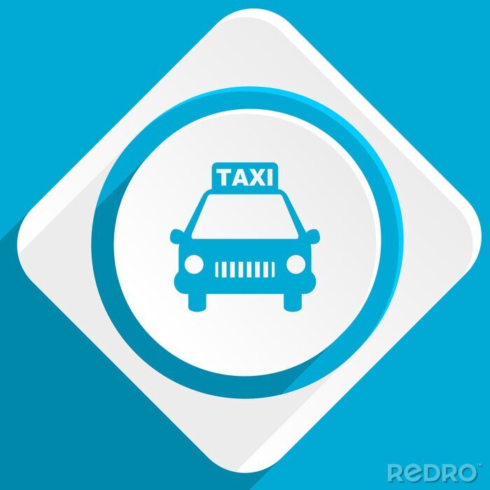 Sticker taxi blauw plat ontwerp modern pictogram voor web en mobiele app