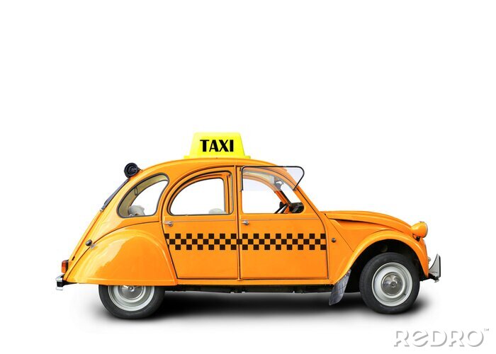 Sticker Taxi, retro auto oranje kleur op de witte achtergrond