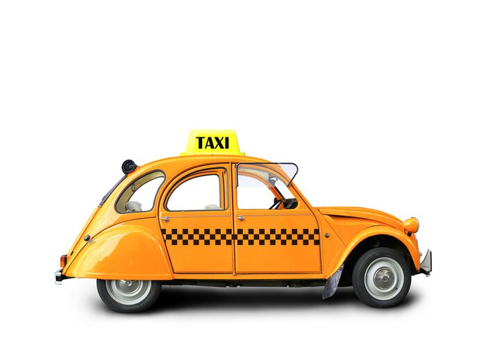 Sticker Taxi, retro auto oranje kleur op de witte achtergrond