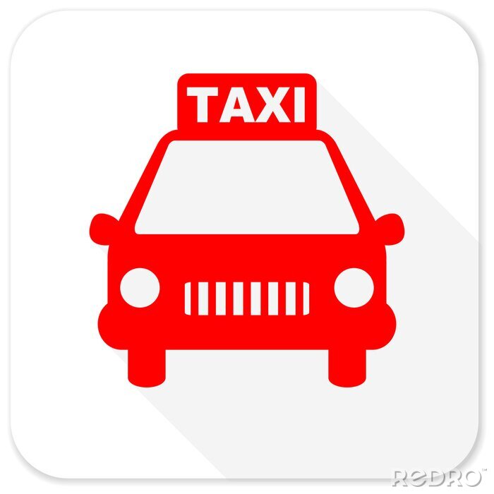 Sticker taxi rode flat icoon met lange schaduw op een witte achtergrond