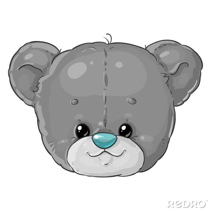 Sticker Teddy bear boy grey head. Cute children's character.