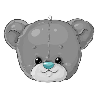 Sticker Teddy bear boy grey head. Cute children's character.