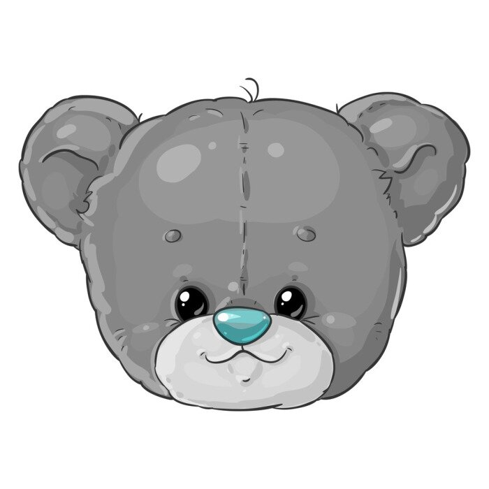Sticker Teddy bear boy grey head. Cute children's character.