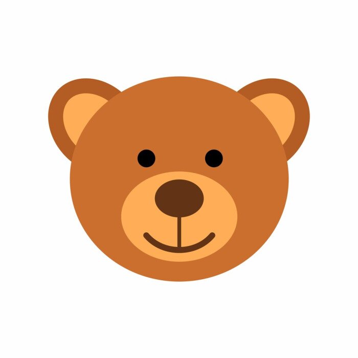 Sticker Teddybeer hoofd karakter geïsoleerd op een witte achtergrond. Zachte speelgoed vector illustratie in platte stijl.