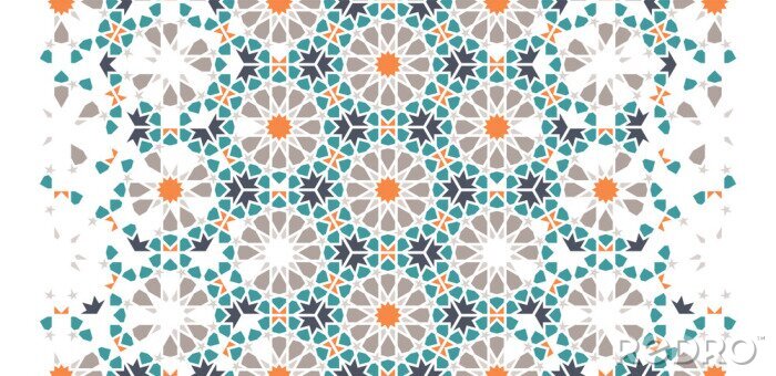 Sticker Tegel herhalende vectorgrens. Geometrisch halftoonpatroon met kleurrijke arabeske desintegratie