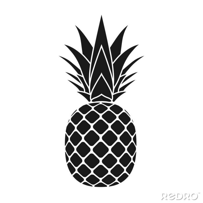 Sticker Tekening zwart-wit ananas minimalistisch diagram