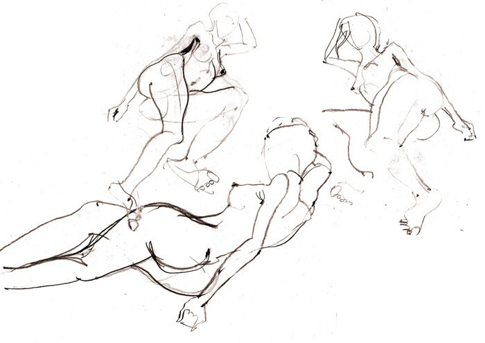 Sticker Tekeningsbeeld van de hand. Scan van schets naakte vrouwen