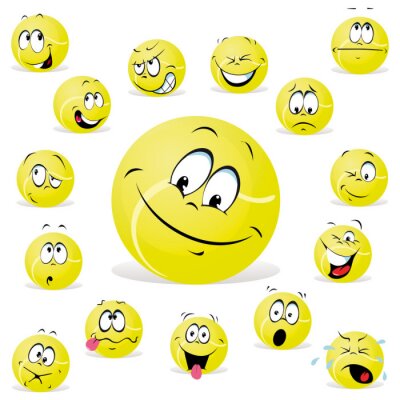 Sticker Tennisballen met verschillende gezichtsuitdrukkingen