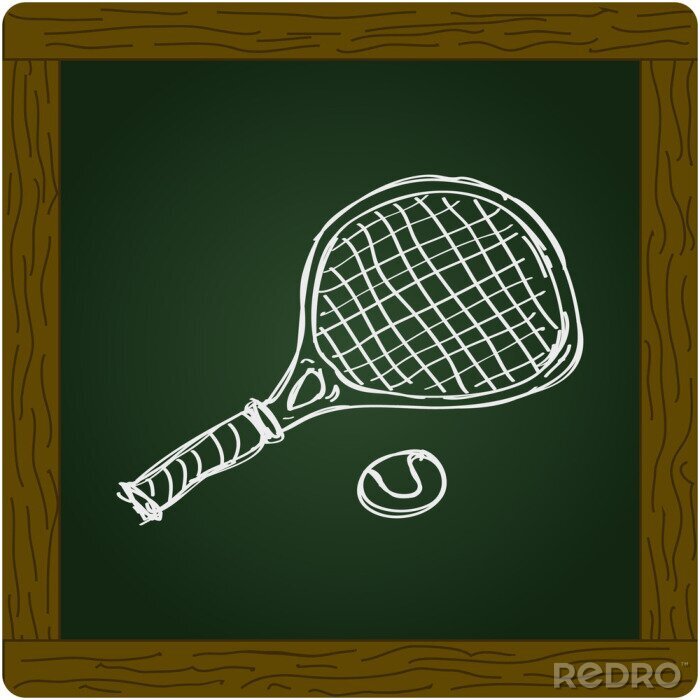 Sticker Tennisracket en groene achtergrond