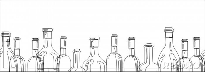 Sticker The silhouettes of the bottles of alcohol on a white background. Long banner for website design, menu, and wine list. Vector drawing.

