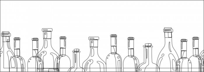 Sticker The silhouettes of the bottles of alcohol on a white background. Long banner for website design, menu, and wine list. Vector drawing.

