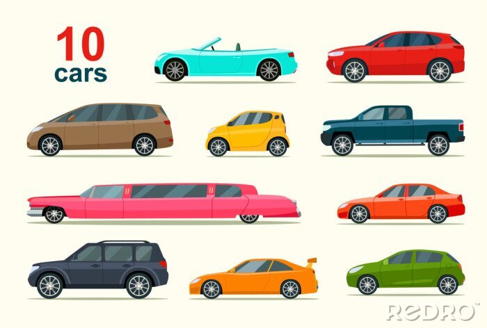 Sticker Tien auto's in verschillende vormen en kleuren