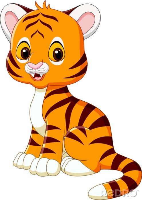Sticker tijgerafbeeldingen van een tijgerwelp met een lachend gezicht
