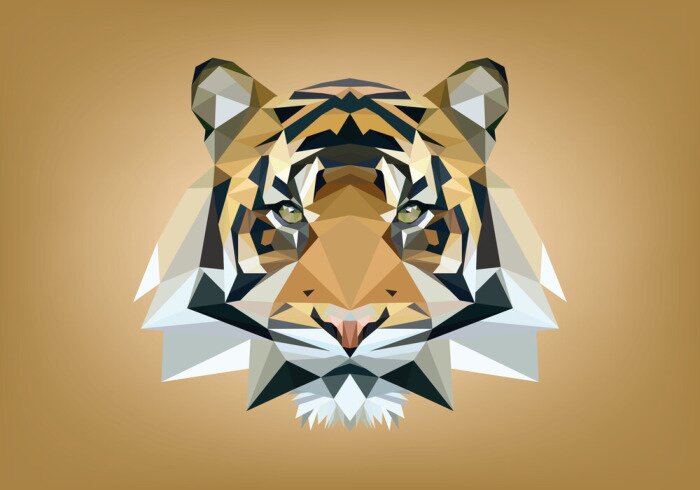 Sticker Tijgerkop samengesteld uit geometrische vormen