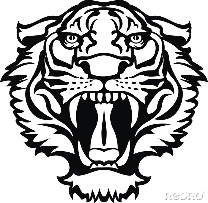 Sticker Tijgers grafisch van een woeste tijger met scherpe tanden