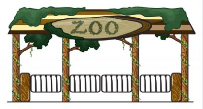 Sticker Toegangspoort tot de dierentuin begroeid met groen