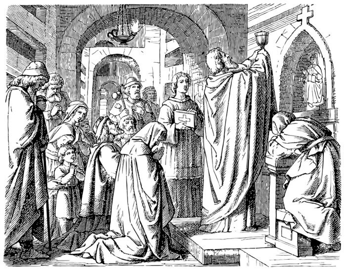 Sticker Toonde aanbidding in de catacomben van Rome