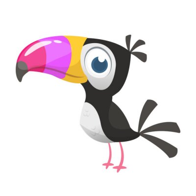 Sticker Toucan cartoon. Vector icon of toucan bird. Exotic colorful bird illustration
