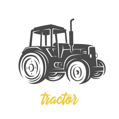 Sticker Tractor. Zwart en wit illustratie.