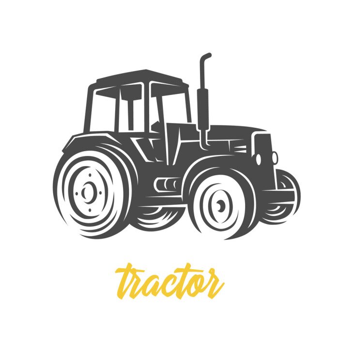 Sticker Tractor. Zwart en wit illustratie.
