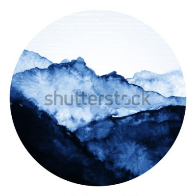 Sticker Traditionele Aziatische inktkunst met bergen. Vector kunst illustratie.