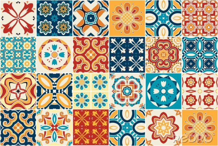 Sticker Traditionele sierlijke decoratieve tegels. azulejos. Vector.