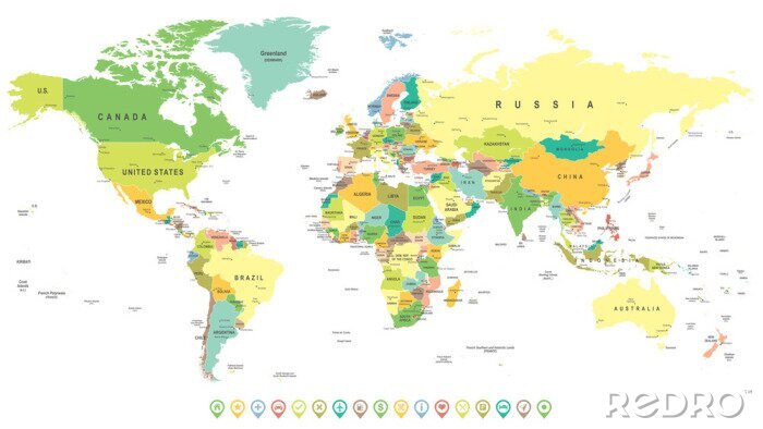 Sticker Traditionele wereldkaart illustratie