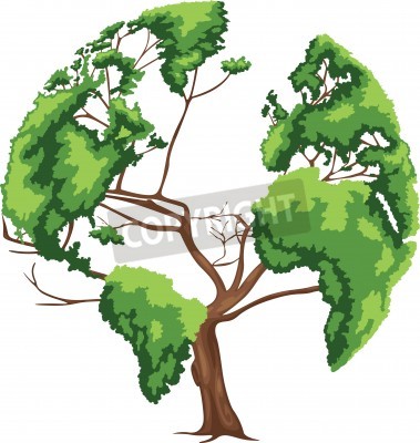 Sticker Tree vormige wereldkaart vector